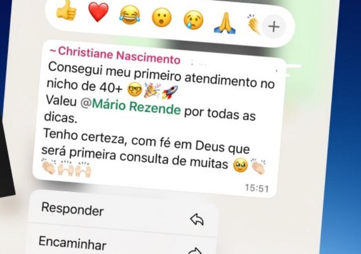 Print de mensagem — Primeiro atendimento no nicho 40+